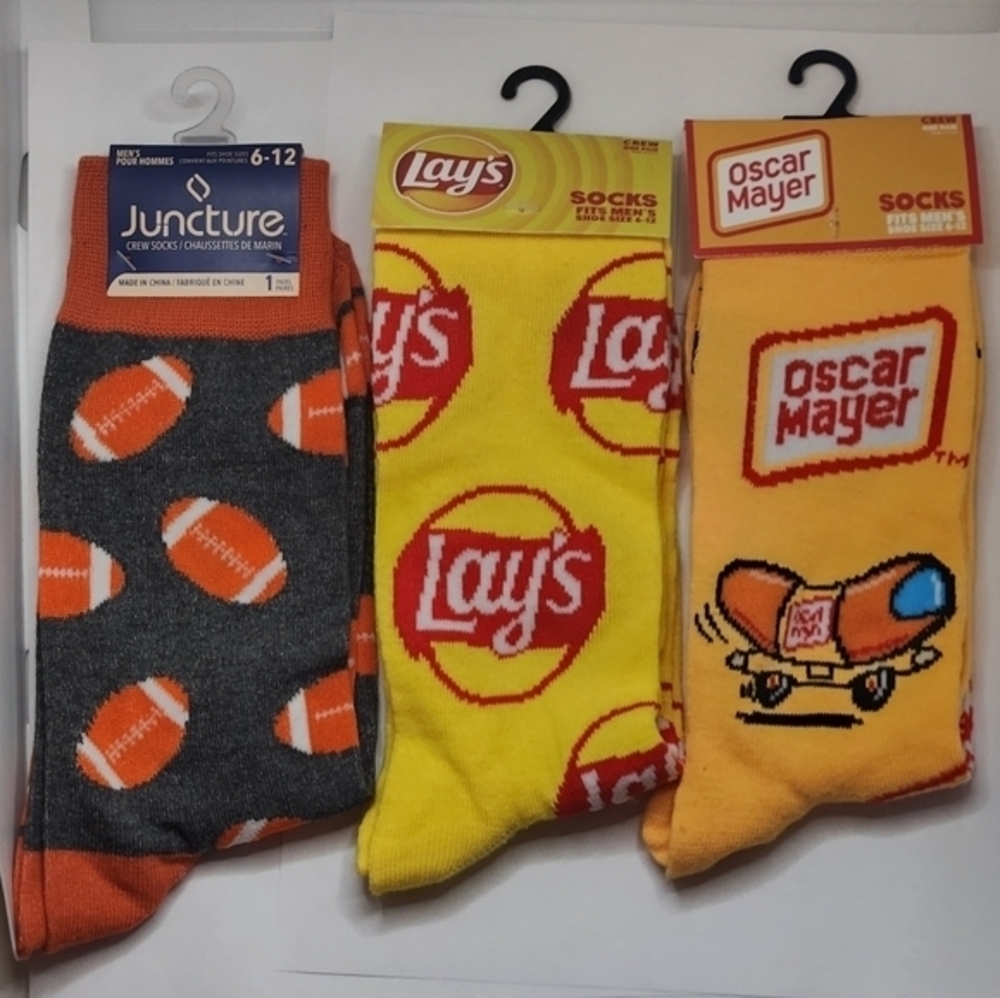 Football Season Inspired Socks Hot Dogs Chips, and Football Mens 6-12 - Picture 3 of 8